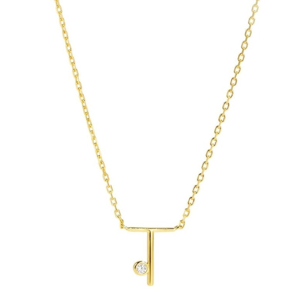 Gold Tone Dainty Initial Necklace “T”